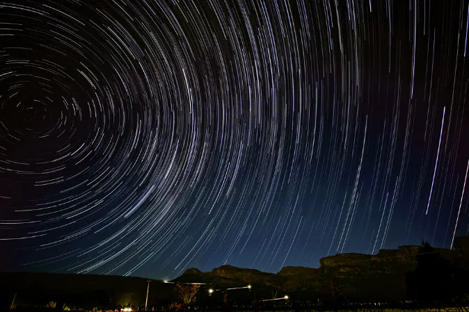 Star trails in South Africa. South Africa has launched the first of 64 antennas that will make up the MeerKAT radio telescope, the country's precursor to the Square Kilometre Array (SKA), planned to be the world's biggest radio telescope project. (Shutterstock*)
