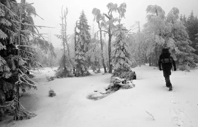 A file photo of a person walking through the woods in winter. According to old Native lore, and also to modern beliefs, one may encounter elusive and malevolent creatures during such a walk in the Canadian wilderness. (Shutterstock*)