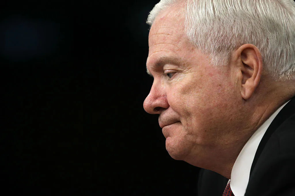 Former U.S. Secretary of Defense Robert Gates pauses as he conducts a news briefing at the Pentagon June 16, 2011 in Arlington, Virginia. Gates gave his farewell remarks during the briefing. (Alex Wong/Getty Images)