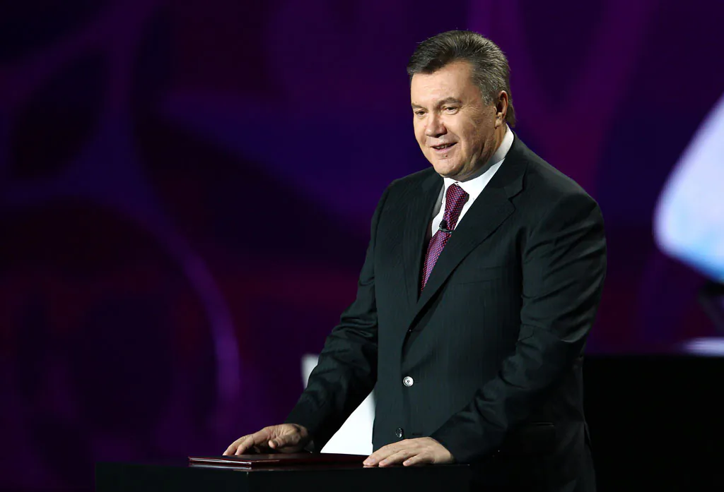 Viktor Yanukovych, Ukraine president speaks before the UEFA EURO 2012 Final Draw Ceremony on December 2, 2011 in Kiev, Ukraine. (Julian Finney/Getty Images)