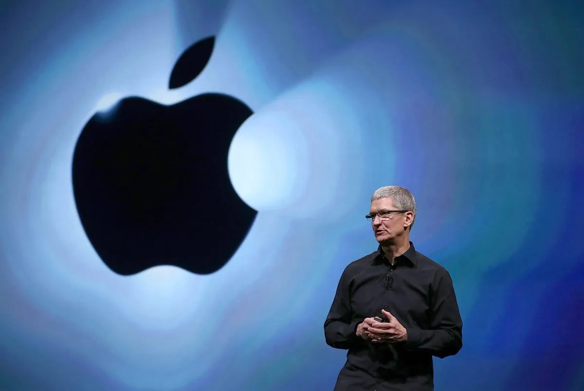 Tim Cook speaks during an Apple special event. (Justin Sullivan/Getty Images)