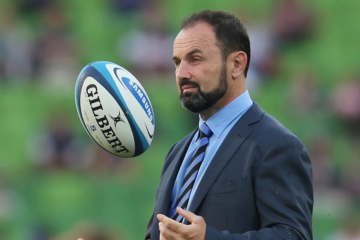 ‘Magician!’ Force coach Michael Foley uses his mind to levitate a rugby ball. His team defeated the Waratahs on Saturday (April 12) making it their fifth consecutive Super Rugby win of the season. (Scott Barbour/Getty Images)