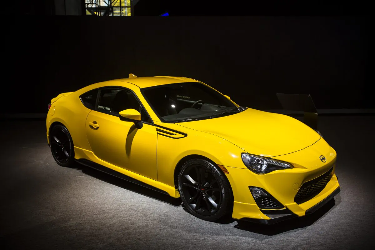 The Scion FR-S on display during the first press preview day at the 2014 New York International Auto Show April 16, 2014 in New York at the Jacob Javits Center. (Edward Dai/Epoch Times)