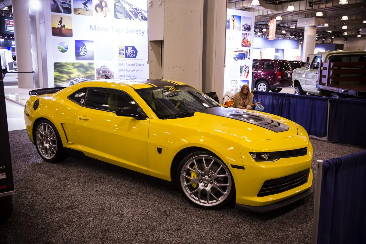 The Chevrolet Camaro on display during the second press preview day at the 2014 New York International Auto Show April 17, 2014 in New York at the Jacob Javits Center. (Edward Dai/Epoch Times)