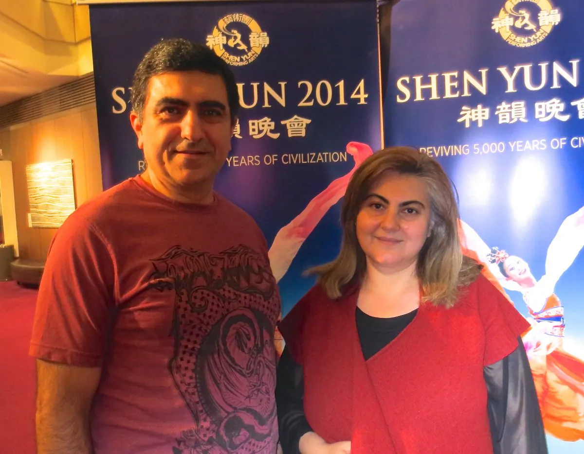 Levon Gabrielian, and Noune Melkoumian enjoy Shen Yun Performing Arts at the Adelaide Festival Theatre, on April 20. (Jianguo Wu/Epoch Times)