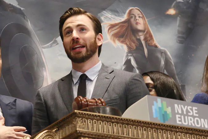 Actor Chris Evans from 'Captain America: The Winter Soldier' Ring The NYSE Opening Bell at New York Stock Exchange on April 1, 2014 in New York City. (Astrid Stawiarz/Getty Images)
