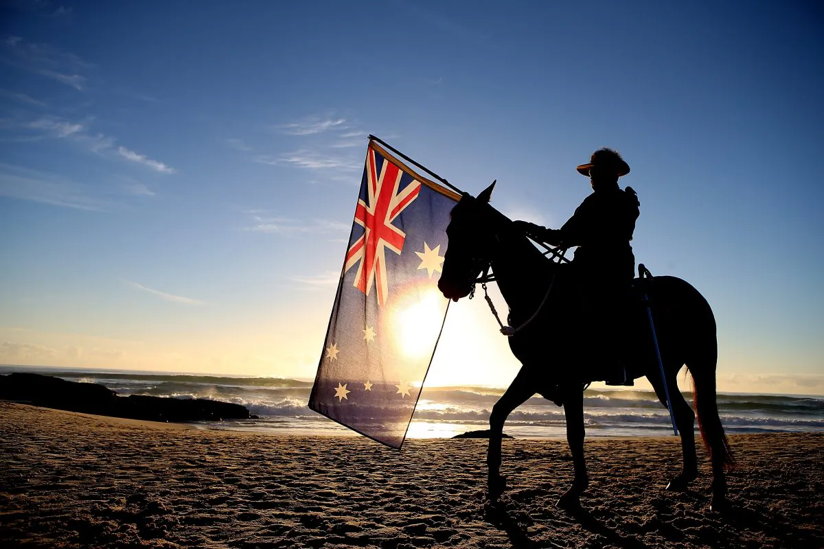 A member of the Mudgeeraba light horse troop takes part in the ANZAC dawn service at Currumbin Surf Life Saving Club on April 25, 2014 in Gold Coast, Australia. (Chris Hyde/Getty Images)