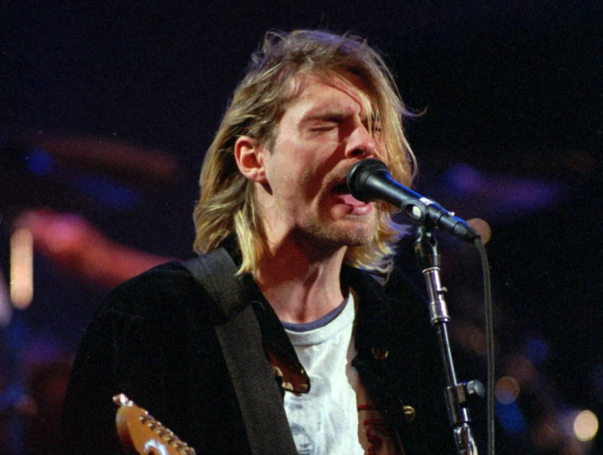 File photo shows Kurt Cobain of the Seattle band Nirvana performing in Seattle, Wash., on Dec. 13, 1993. (Robert Sorbo, File/AP Photo)