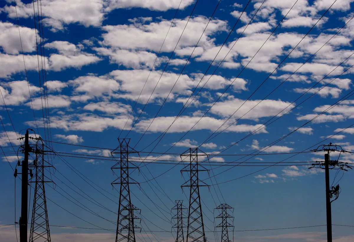 Towers carrying electical lines are shown in this file photo in South San Francisco, Calif. (Justin Sullivan/Getty Images)