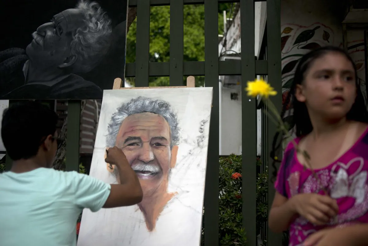 Nobel Prize in literature 1982 laureate Gabriel García Márquez is the subject of this portrait being painted in his hometown of Aracataca, Colombia, on April 18, 2014. García Márquez, the author of One Hundred Years of Solitude, died on April 17 at home in Mexico City with his wife and two children at his side. (Eitan Abramovich/AFP/Getty Images)