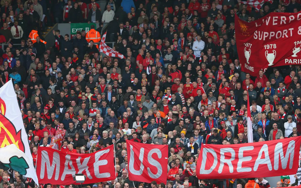 Liverpool fans on the Kop prior to the Barclays Premier League match between Liverpool and Manchester City at Anfield on April 13, 2014 in Liverpool, England. (Alex Livesey/Getty Images)
