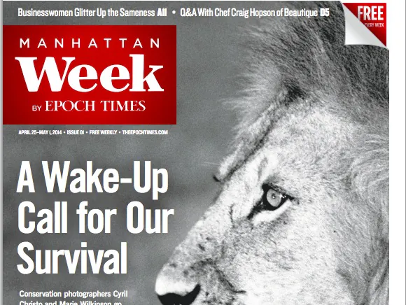 "Manhattan Week" by Epoch Times, front page of debut edition, April 25, 2014. (Epoch Times)