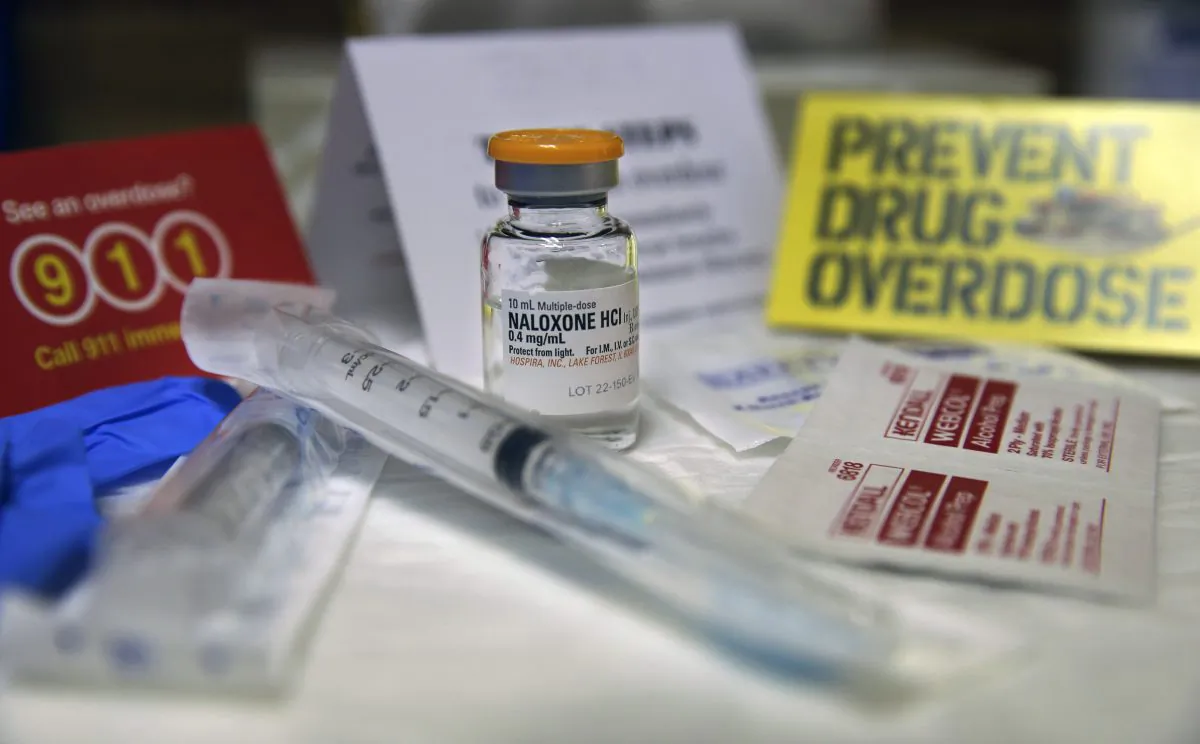 A kit with naloxone, also known by its brand name Narcan, a drug antidote that can reverse the effects of an opioid overdose, is displayed at the South Jersey AIDS Alliance in Atlantic City, N.J., on Feb. 19, 2014. (Mel Evans/AP)