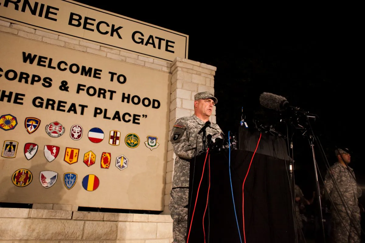 General Mark Milley, III Corps and Fort Hood Commanding General, speaks to media during a press conference about a shooting that occurred earlier in the day at Fort Hood Military Base on April 2, 2014 in Fort Hood, Texas. (Anthony Smith/Getty Images)