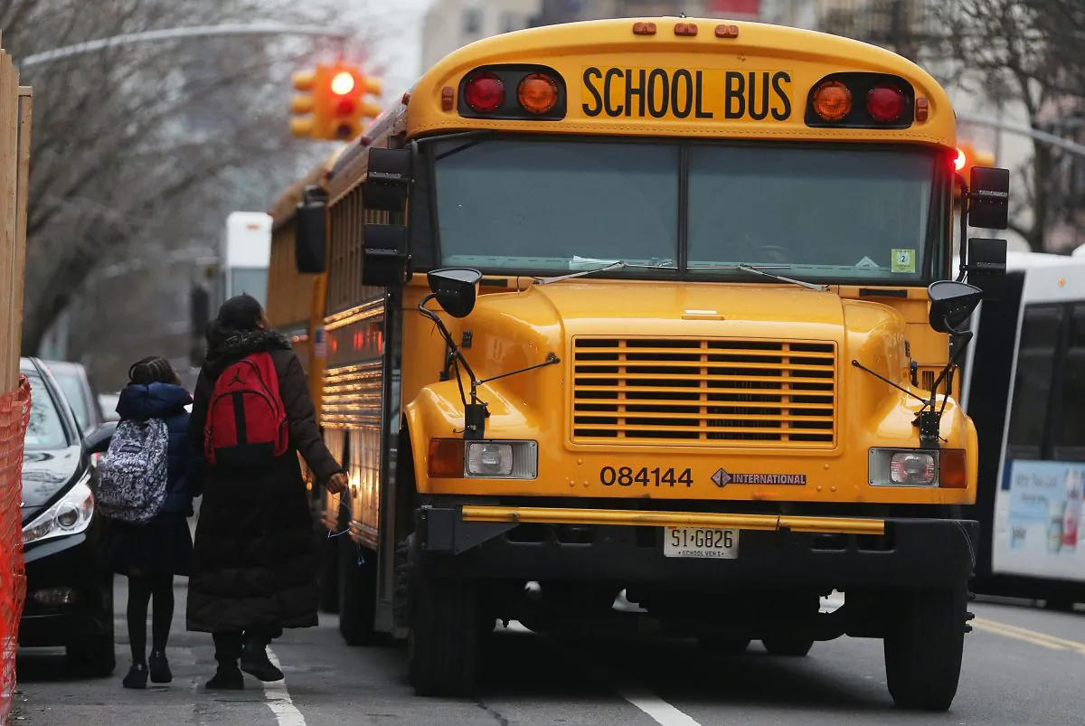 A school bus in Manhattan's East Village in New York on Jan. 15, 2013. (Mario Tama/Getty Images)