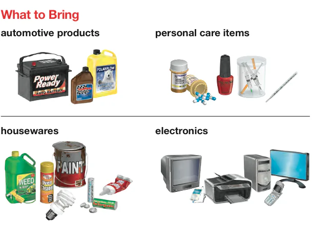 Screenshot of a poster provided by the Department of Sanitation (DSNY) displaying the products that are encouraged to be brought to the SAFE Disposal Events hosted across the five boroughs. (DSNY)