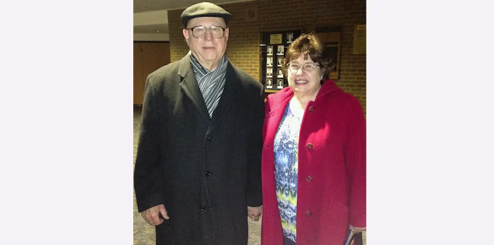 Professor Jonathan Hess and his wife, Loretta, attend Shen Yun Performing Arts at Springfield's Sangamon Auditorium, on April 8. (Hu Chen/Epoch Times)