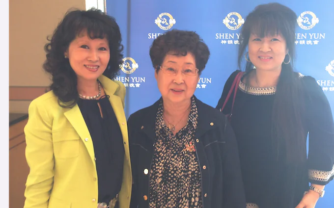 (L to R) Soo Salazar, her mother, and her sister Sung Lau at Shen Yun Performing Arts' afternoon performance at the New Jersey Performing Arts Center on Saturday, April 12. Each member of the family lavished praise on Shen Yun. (Aric Chen/Epoch Times)