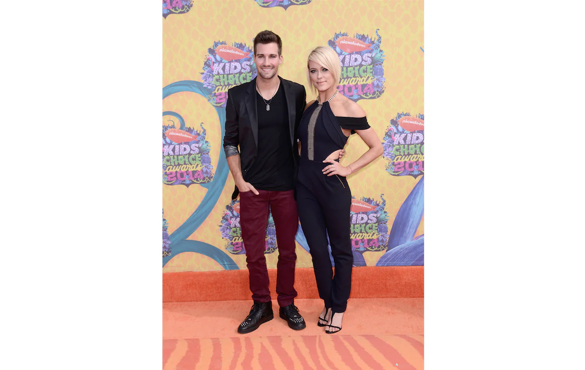 James Maslow, left, and Peta Murgatroyd arrive at the 27th annual Kids' Choice Awards at the Galen Center on Saturday, March 29, 2014, in Los Angeles. (Photo by Dan Steinberg/Invision/AP)