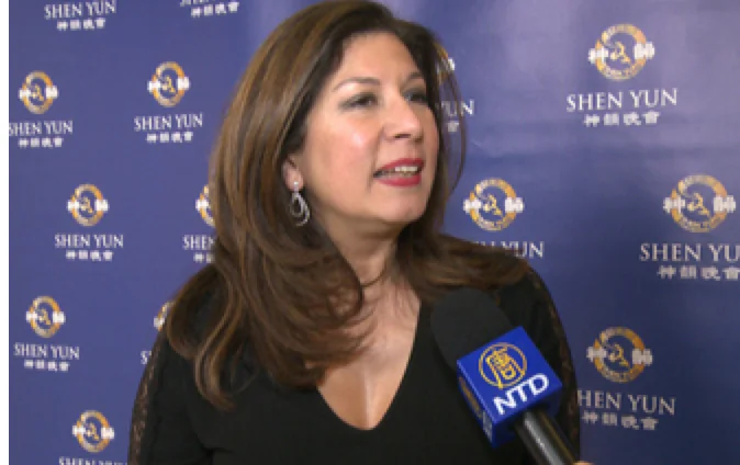 Beatriz La Riva, director of a High Jewelery boutique on Place Vendôme at the Palais des Congrès in Paris after watching Shen Yun Performing Arts. She was moved by the message of "tolerance and beauty of the human being." (Courtesy of NTD Television)