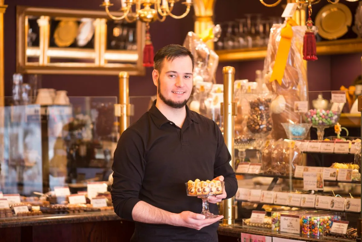 Robert Strohmayer, store manager of Chocolaterie Stam in Madison, Wisc. (Cat Rooney/Epoch Times)