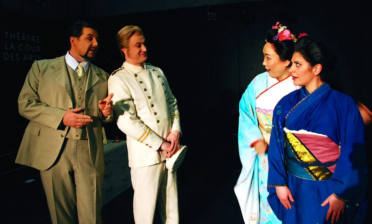Cast members of Opera Lyra's 'Madama Butterfly': (L-R) Antoine Bélanger as Lt. Pinkerton, James Westman as Sharpless, Shuying Li as Madama Butterfly, and Arminè Kassabian as Suzuki. (Courtesy Opera Lyra)