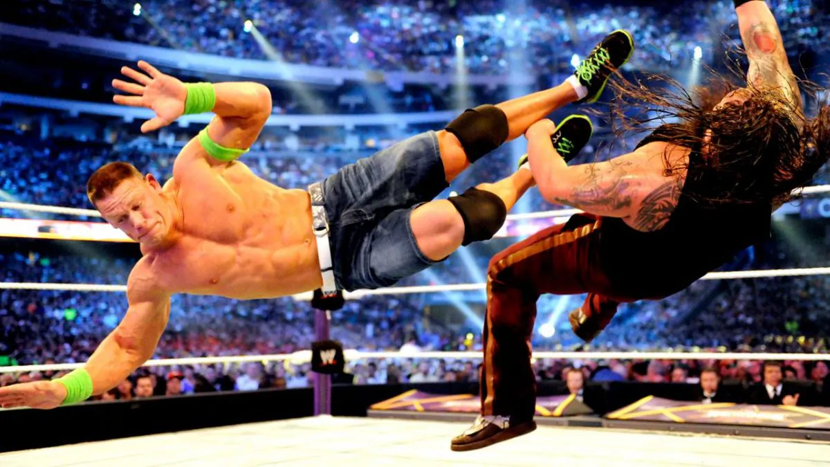 John Cena and Bray Wyatt at WrestleMania 30. (WWE)