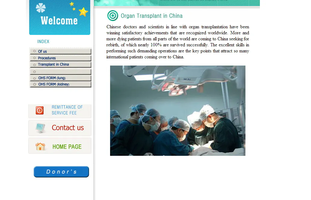 Doctors are pictured performing surgery on the website cntransplant.com, which advertises organs for international recipients, in contravention of Chinese commitments to the global medical community. Two top organ transplantation groups recently penned an open letter to Xi Jinping, head of the Communist Party, to clean up the country's abusive organ transplant regime. (Screenshot/www.cntransplant.com)