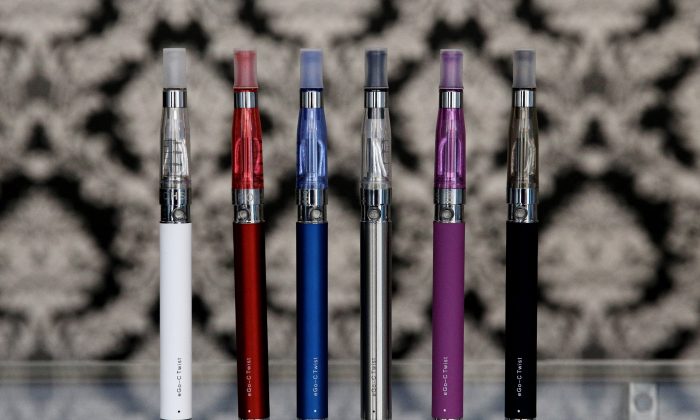 E-cigarettes appear on display at Vape store in Chicago on April 23, 2014. (AP Photo/Nam Y. Huh)
