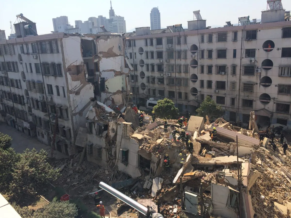 A collapsed residential building in Fenghua city, Zhejiang Province, on April 4, 2014. The Chinese property market is starting to look similar. (ChinaFotoPress via Getty Images)