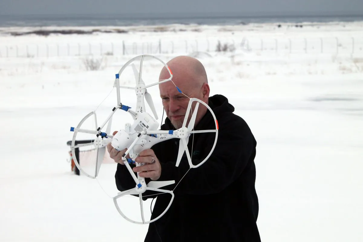 Jeff Ducharme prepares a state-of-the-art DJI Vision 2 drone for flight during a class at the College of the North Atlantic in Stephenville, N.L. (Courtesy Stephen Winsor)