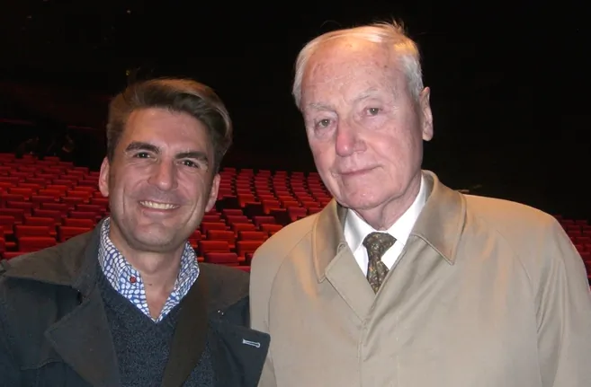 Yves Leservoisier, and his son, attend Shen Yun Performing Arts at the Palais des Congrès, on March 28, 2014. (Epoch Times) 