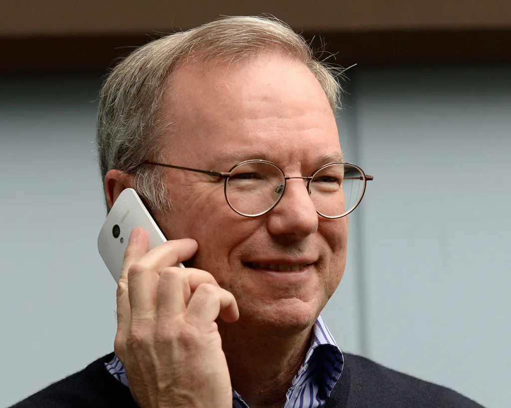 Eric Schmidt, executive chairman of Google, makes a call on still to be released Google produced Moto X phone during the Allen & Co. annual conference on July 11, 2013 in Sun Valley, Idaho. (Kevork Djansezian/Getty Images)