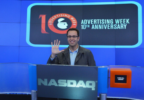 Jared Fogle rings the closing bell at NASDAQ MarketSite on September 23, 2013 in New York City. (Photo by Slaven Vlasic/Getty Images)