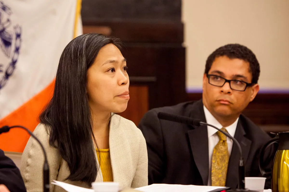 Maria Torres-Springer, Small Business Services commissioner, testifies before a City Council hearing on Sandy recovery, City Hall, Manhattan, May 7, 2014. (Petr Svab/Epoch Times)