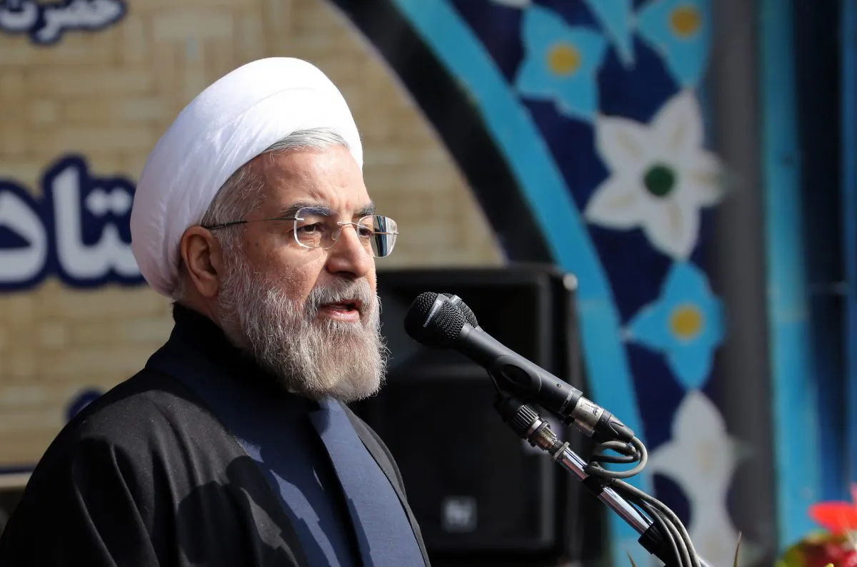 Iranian President Hassan Rouhani delivers a speech during a rally in Tehran's Azadi Square (Freedom Square) to mark the 35th anniversary of the Islamic revolution on February 11, 2014. The 35th anniversary of the revolution that ousted the US-backed shah, comes as Tehran rides the wave of a landmark nuclear deal with major powers. (Ata Kenare/AFP/Getty Images)
