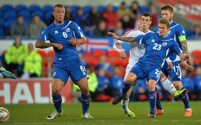 Wales' Gareth Bale (3rd R) shoots at goal during the international friendly football match between Wales and Iceland at Cardiff City Stadium in Cardiff, south Wales, on March 5, 2014. (PAUL ELLIS/AFP/Getty Images)