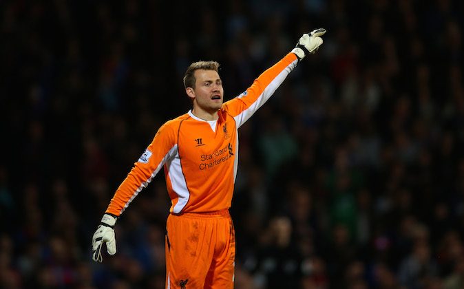 Simon Mignolet of Liverpool directs his defence during the Barclays Premier League match between Crystal Palace and Liverpool at Selhurst Park on May 5, 2014 in London, England. (Photo by Clive Rose/Getty Images)