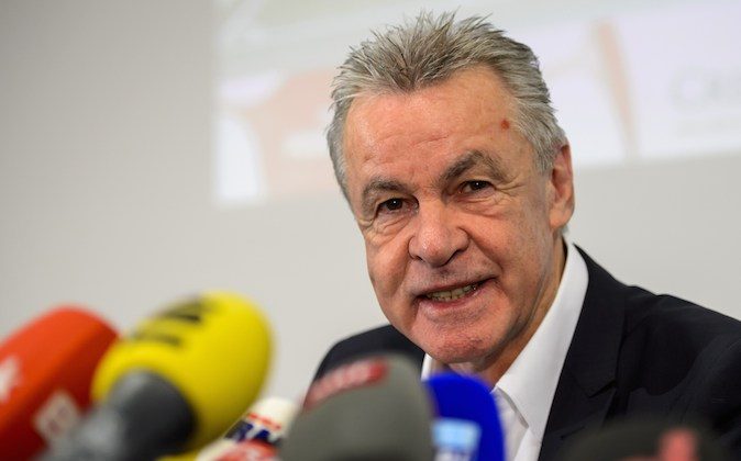 Switzerland's national football team German coach Ottmar Hitzfeld speaks to announce the players he named to compete during the FIFA World Cup in Brazil during a press conference on May 13, 2014 in Zurich. (FABRICE COFFRINI/AFP/Getty Images)