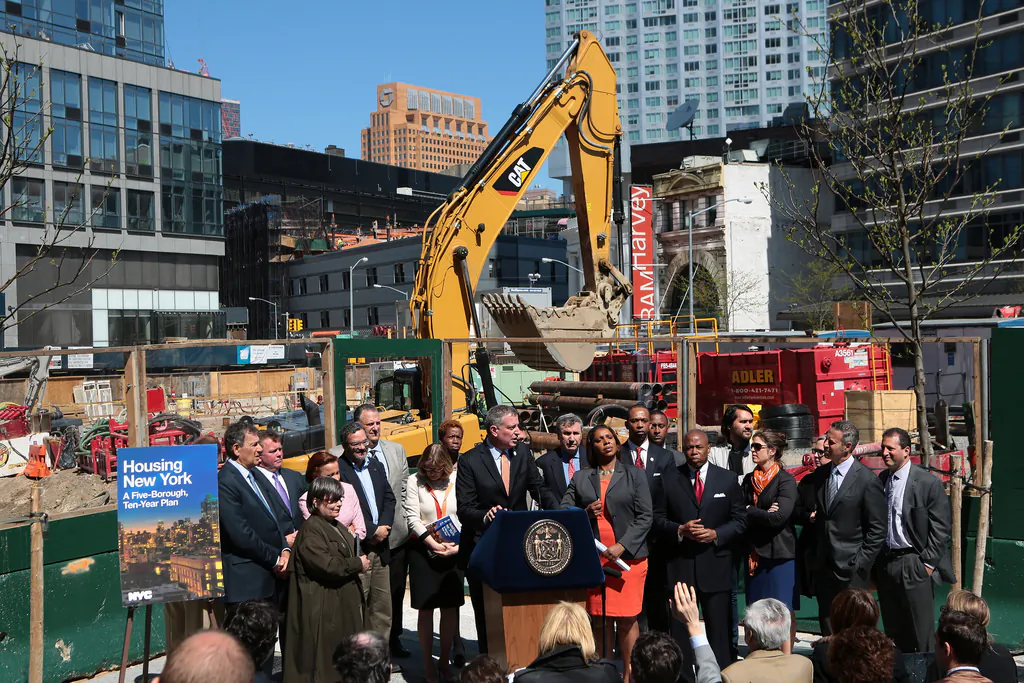 Mayor Bill de Blasio unveils 'Housing New York,' a Five-Borough, 10-Year Housing Plan to Protect and Expand Affordability in Brooklyn, New York City on May 5, 2014. (Ed Reed for the Office of Mayor Bill de Blasio)
