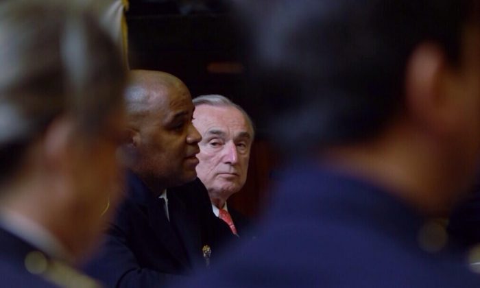 New York Police Department Commissioner Bill Bratton (C) listens to a colleague's testimony at City Council in New York on May 20, 2014. (William Alatriste/City Council) 