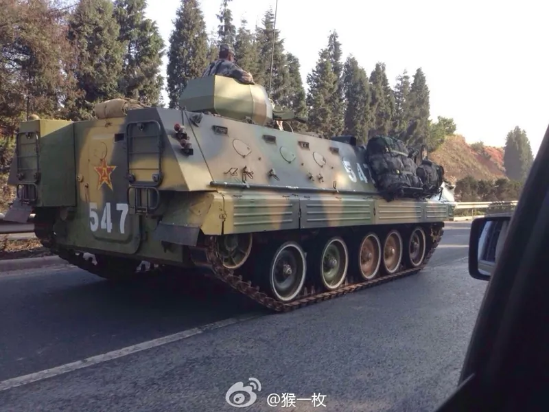 A Bradley Attack Vehicle troop transport of the Chinese military, is seen in Kunming, Yunnan, in Southwest China. Chinese netizens have posted several photos showing the Chinese military moving toward the Vietnamese border. (Weibo.com)