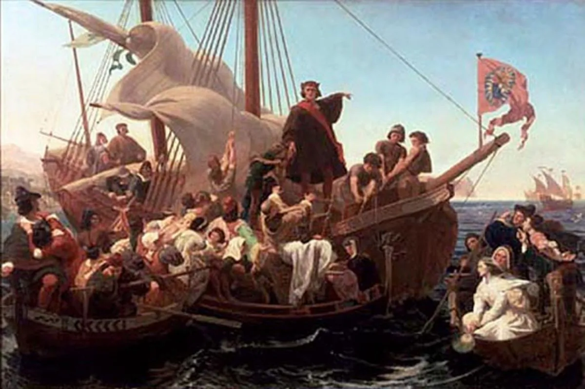 Christopher Columbus and his ship, the Santa Maria. (Wikimedia Commons)