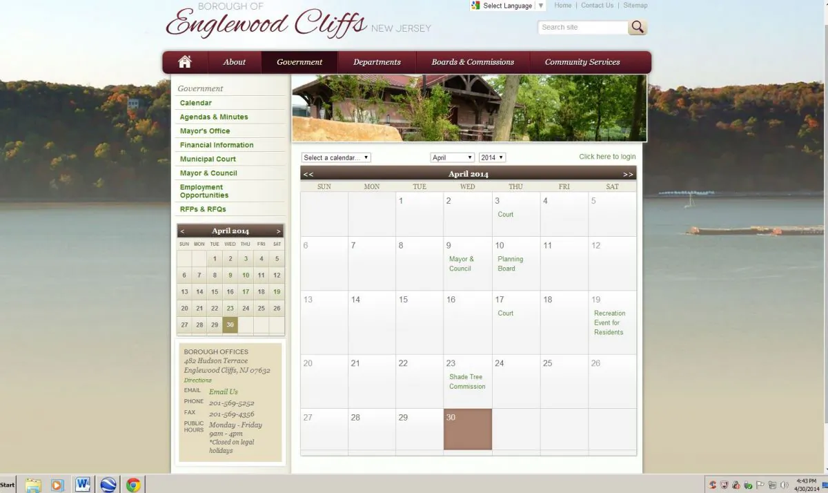 Screenshot taken the day of the hearing showing NO meeting that night.