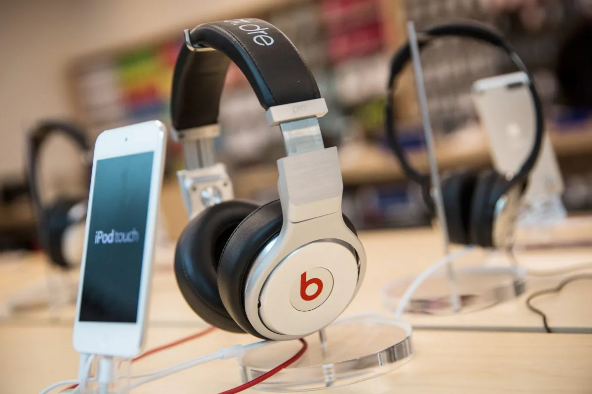 Beats headphones next to an iPod Touch in an Apple store on May 9, 2014 in New York City. 
 (Andrew Burton/Getty Images)
