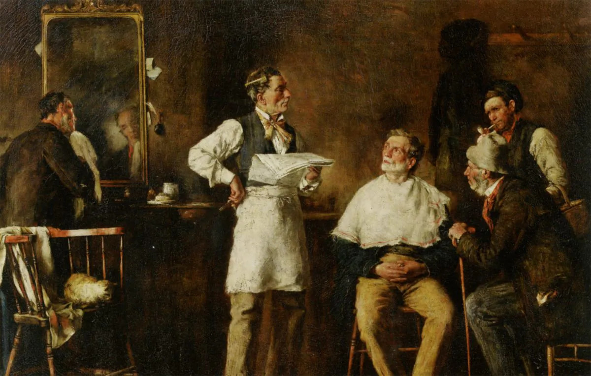 “The Barbers Shop,” 1875, by George Elgar Hicks (1824–1914). (Courtesy of Art Renewal Center)

