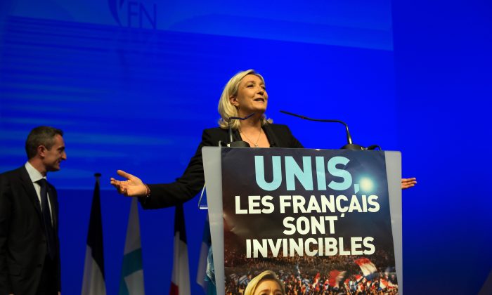 French far-right Front National (FN) party President Marine Le Pen at an election campaign rally on March 16, 2014. (Bertrand Langlois/AFP/Getty Images)
