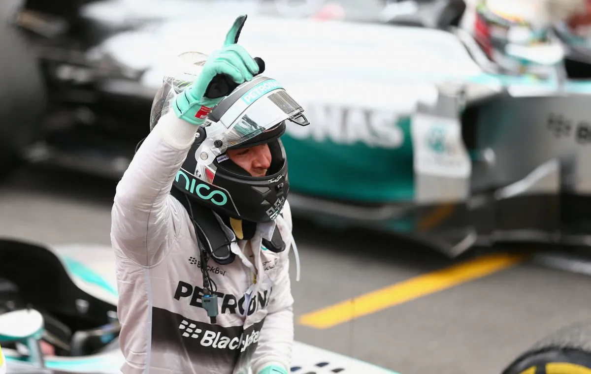 Nico Rosberg of Mercedes GP celebrates following his victory during the Formula One Monaco Grand Prix at Circuit de Monaco on May 25, 2014 in Monte-Carlo, Monaco. (Clive Mason/Getty Images)