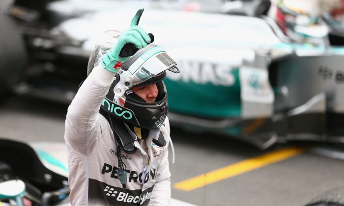 Nico Rosberg of Mercedes GP celebrates following his victory during the Formula One Monaco Grand Prix at Circuit de Monaco on May 25, 2014 in Monte-Carlo, Monaco. (Clive Mason/Getty Images)