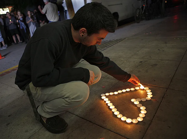 UC Santa Barbara student Eldar Erlich, 20, at a memorial in front of the IV Deli Mart in Santa Barbara, Calif., on May 24. (Spencer Weiner/Getty Images)